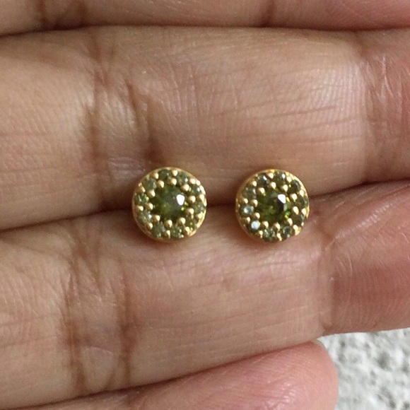 Was 65 KATE SPADE Something Sparkly Pave Stud Earrings Green - 10K Gold - NWT - Picture 7 of 16